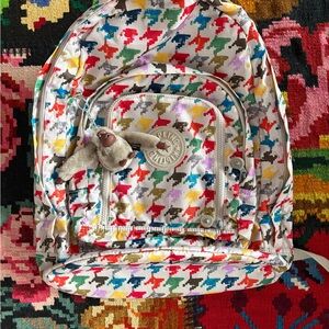 NWOT Kipling Multicolor Houndstooth Backpack with original Gorilla Charm